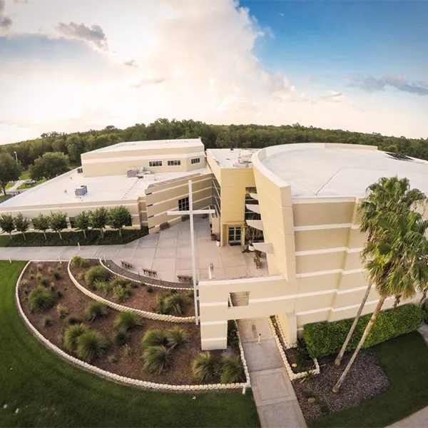 House of worship in Florida with architectural wood entry doors